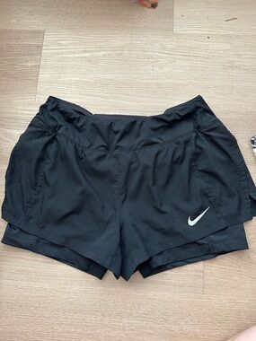 Nike Black Women's 2-in-1 Athletic Running Shorts with White Swoosh